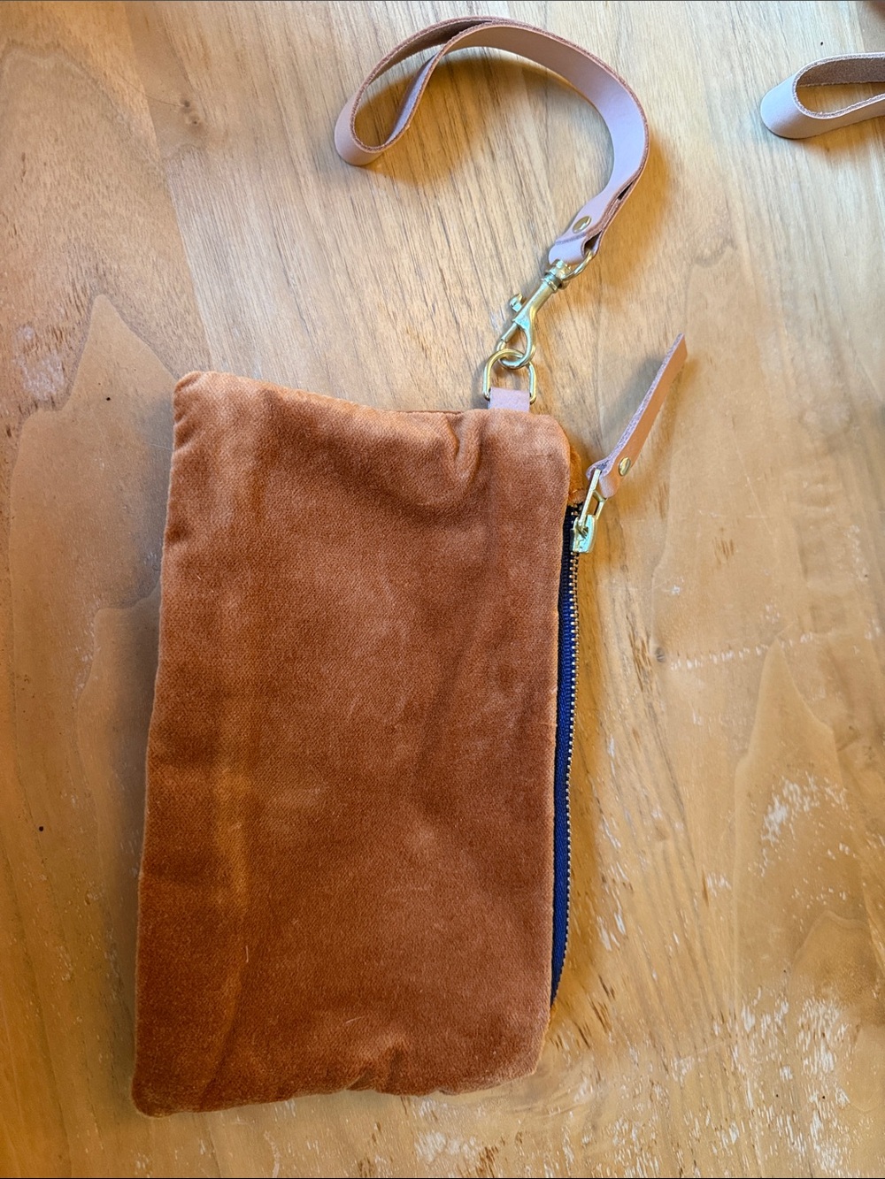 Erin flett velvet Wristlet Pouch - tan 8 x 5